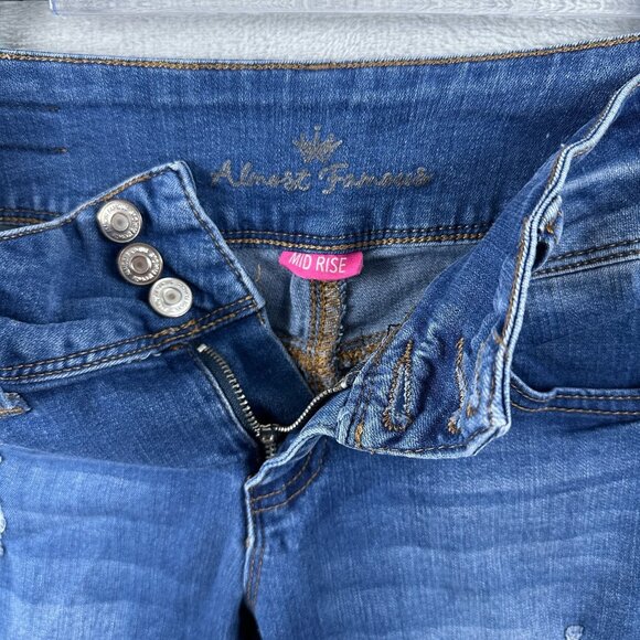 Almost Famous Skinny Jeans Mid Rise Distressed Women Size 7 Medium Wash Blue - Picture 10 of 12